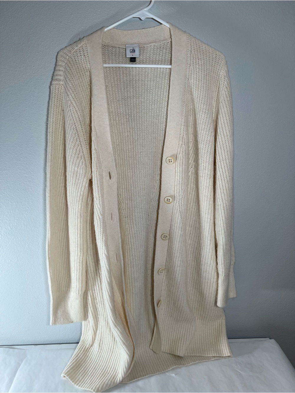 cabi Cream‎ Open-Front Ribbed Button Cardigan L